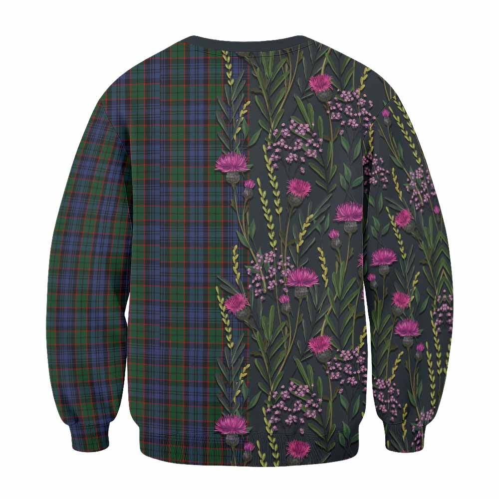 Fletcher Family Crest Tartan Sweatshirt Scottish Thistle Flower Pattern Half Style - Tartan Vibes Clothing