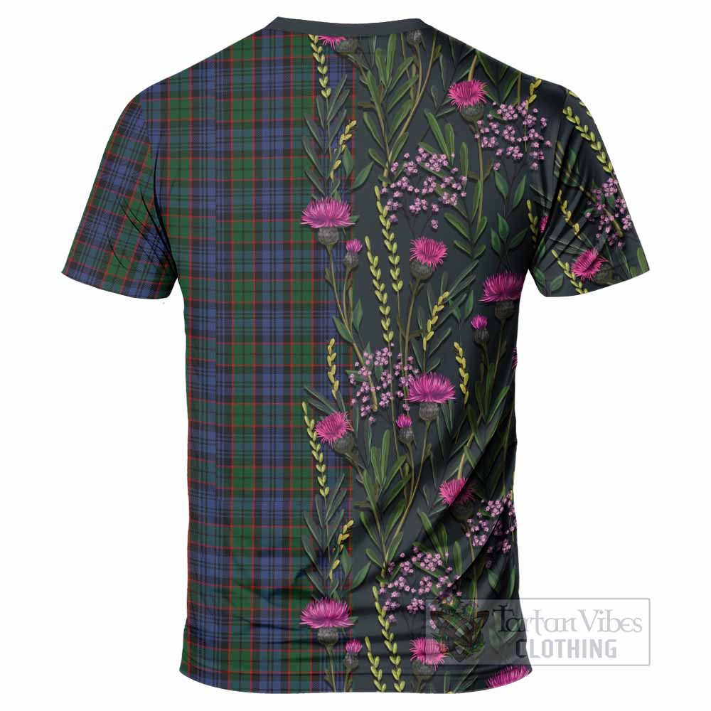 Fletcher Family Crest Tartan T-Shirt Scottish Thistle Flower Pattern Half Style - Tartan Vibes Clothing