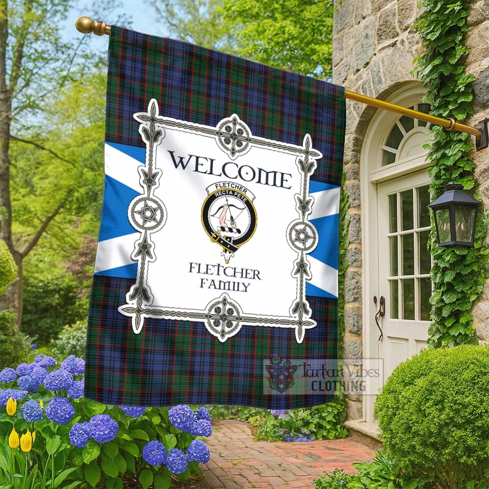 Fletcher Family Crest Tartan Welcome Garden Flag Saltire Harmony Style - Tartan Vibes Clothing