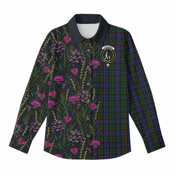 Fletcher Family Crest Tartan Women Casual Shirt Scottish Thistle Flower Pattern Half Style