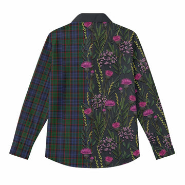 Fletcher Family Crest Tartan Women Casual Shirt Scottish Thistle Flower Pattern Half Style