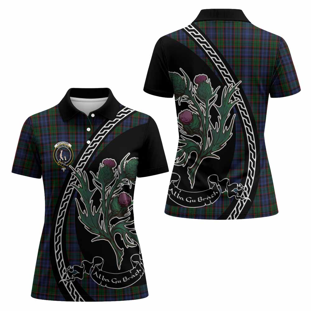 Fletcher Family Crest Tartan Women Polo Shirt Alba Thistle Inspired - Tartan Vibes Clothing