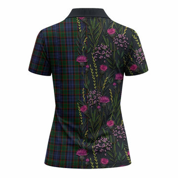 Fletcher Family Crest Tartan Women Polo Shirt Scottish Thistle Flower Pattern Half Style - Tartan Vibes Clothing