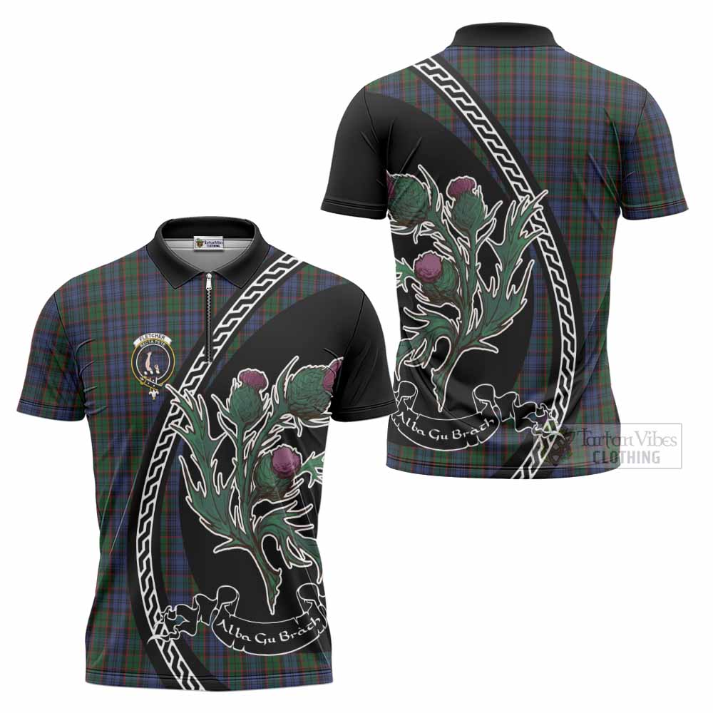 Fletcher Family Crest Tartan Zipper Polo Shirt Alba Thistle Inspired - Tartan Vibes Clothing