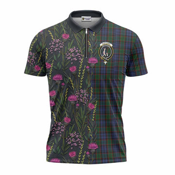 Fletcher Family Crest Tartan Zipper Polo Shirt Scottish Thistle Flower Pattern Half Style