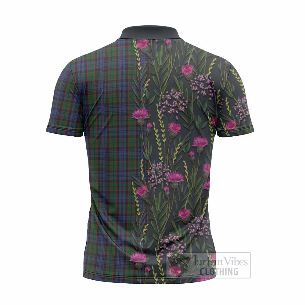Fletcher Family Crest Tartan Zipper Polo Shirt Scottish Thistle Flower Pattern Half Style - Tartan Vibes Clothing