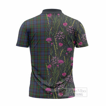 Fletcher Family Crest Tartan Zipper Polo Shirt Scottish Thistle Flower Pattern Half Style