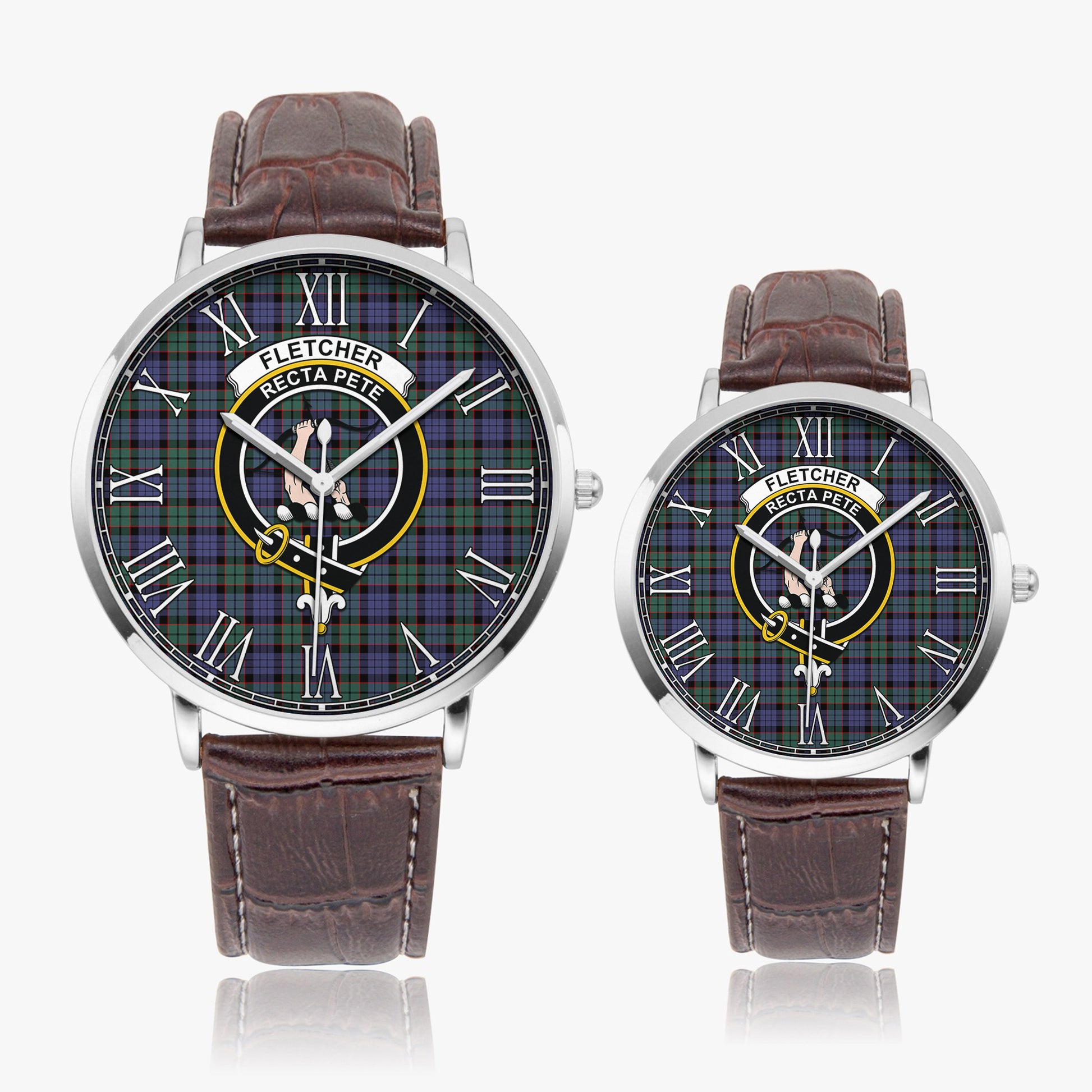Fletcher Modern Tartan Family Crest Leather Strap Quartz Watch - Tartanvibesclothing