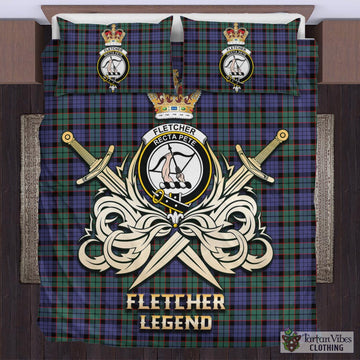 Fletcher Modern Tartan Bedding Set with Clan Crest and the Golden Sword of Courageous Legacy