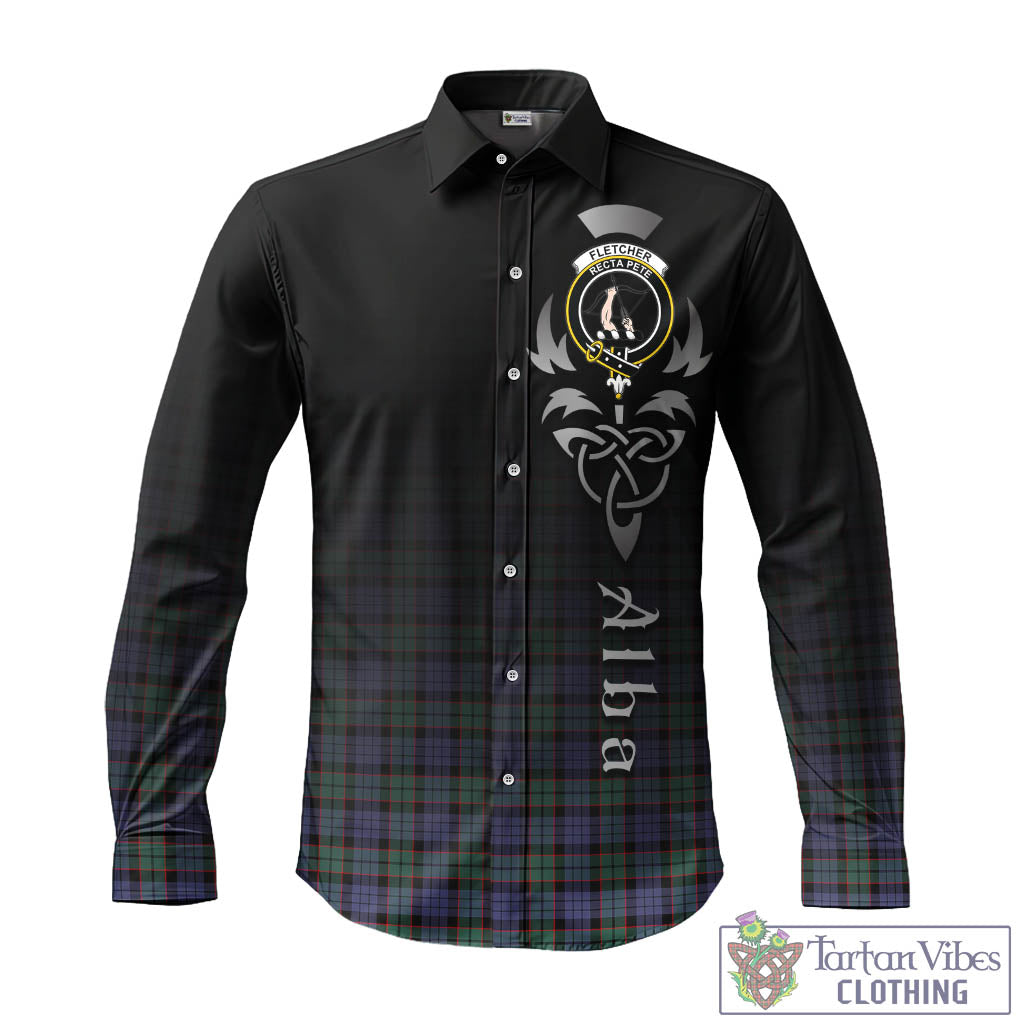 Tartan Vibes Clothing Fletcher Modern Tartan Long Sleeve Button Up Featuring Alba Gu Brath Family Crest Celtic Inspired
