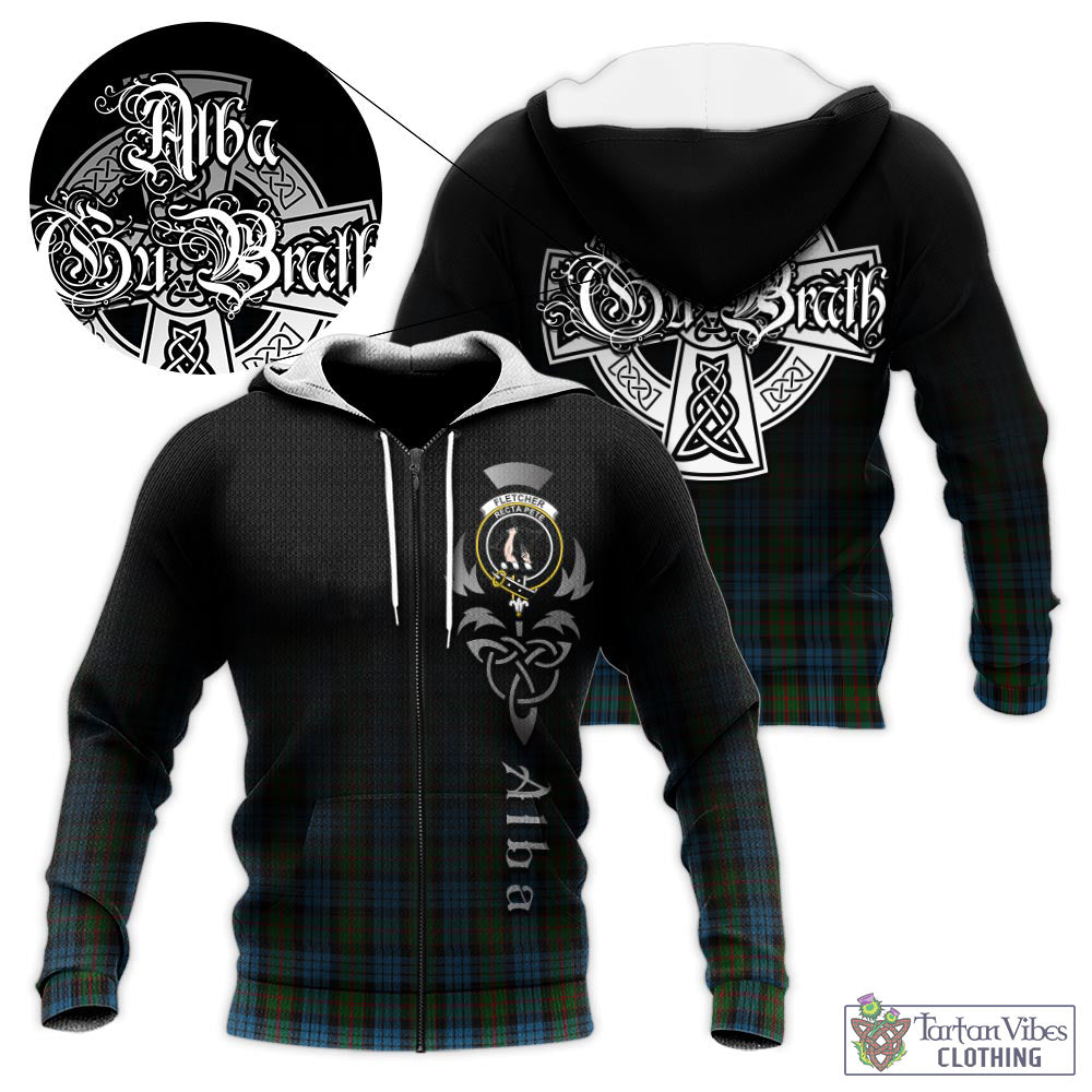 Tartan Vibes Clothing Fletcher of Dunans Tartan Knitted Hoodie Featuring Alba Gu Brath Family Crest Celtic Inspired