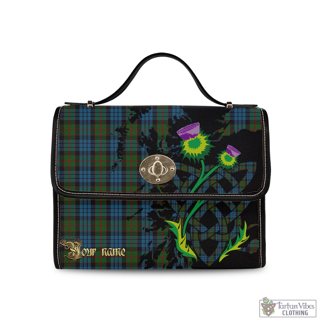 Tartan Vibes Clothing Fletcher of Dunans Tartan Waterproof Canvas Bag with Scotland Map and Thistle Celtic Accents