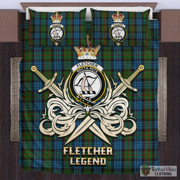 Fletcher of Dunans Tartan Bedding Set with Clan Crest and the Golden Sword of Courageous Legacy