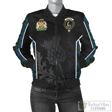 Fletcher of Dunans Tartan Bomber Jacket with Family Crest and Scottish Thistle Vibes Sport Style