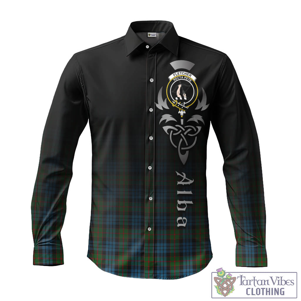 Tartan Vibes Clothing Fletcher of Dunans Tartan Long Sleeve Button Up Featuring Alba Gu Brath Family Crest Celtic Inspired
