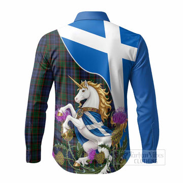 Fletcher Scottish Tartan Crest Unicorn Heritage Long Sleeve Button Shirts - Tartan Vibes Clothing