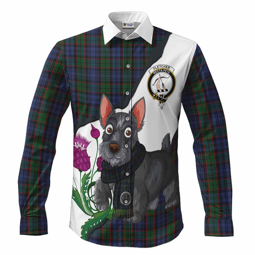 Fletcher Scottish Terrier Tartan Crest Long Sleeve Button Shirts Thistle Heritage Art