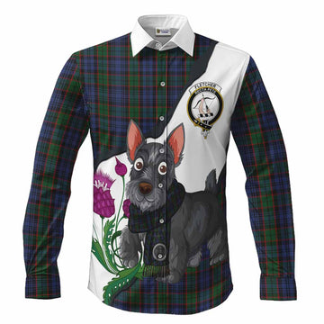 Fletcher Scottish Terrier Tartan Crest Long Sleeve Button Shirts Thistle Heritage Art
