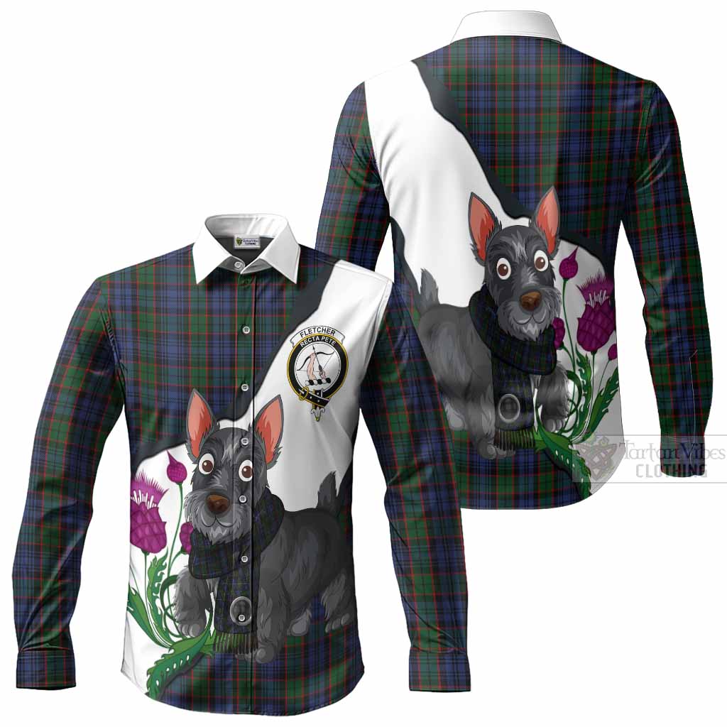 Fletcher Scottish Terrier Tartan Crest Long Sleeve Button Shirts Thistle Heritage Art
