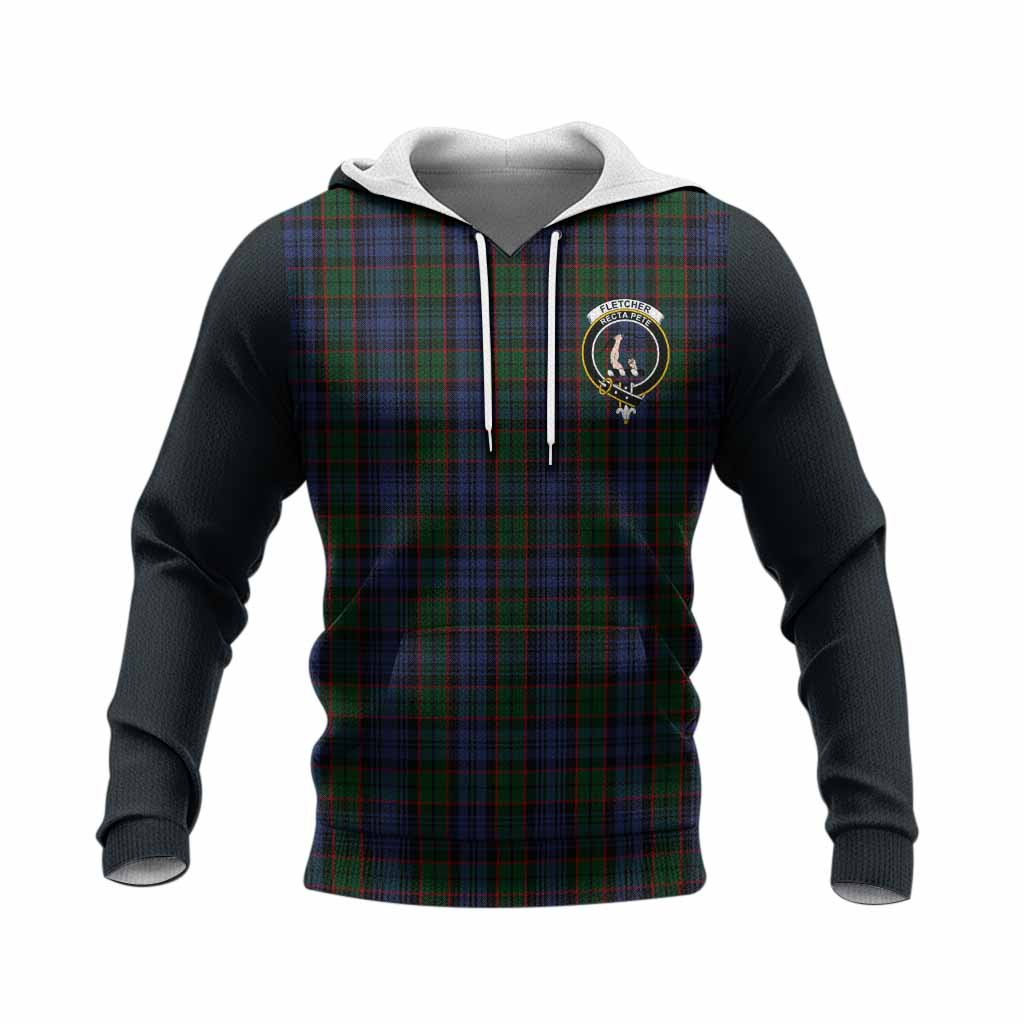 Fletcher Tartan Accent Knitted Hoodie with Family Crest