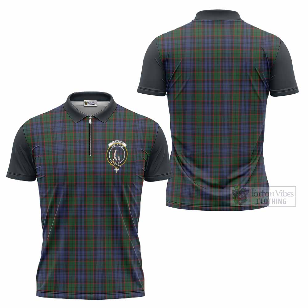 Fletcher Tartan Accent Zipper Polo Shirt with Family Crest