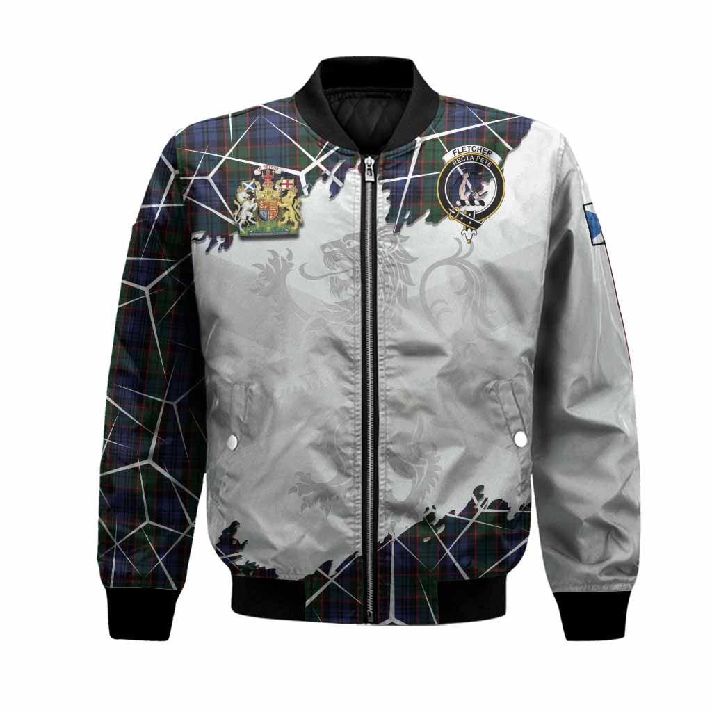 Fletcher Tartan Bomber Jacket with Family Crest and Lion Rampant Grunge Style