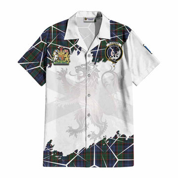 Fletcher Tartan Cotton Hawaiian Shirt with Family Crest and Lion Rampant Grunge Style