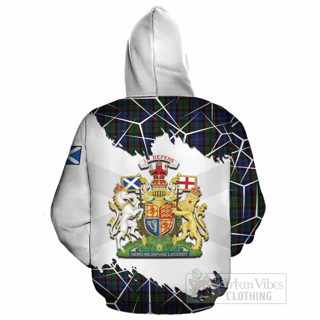 Fletcher Tartan Cotton Hoodie with Family Crest and Lion Rampant Grunge Style