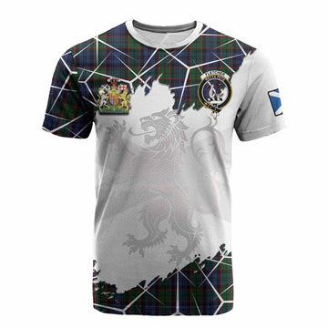 Fletcher Tartan Cotton T-shirt with Family Crest and Lion Rampant Grunge Style