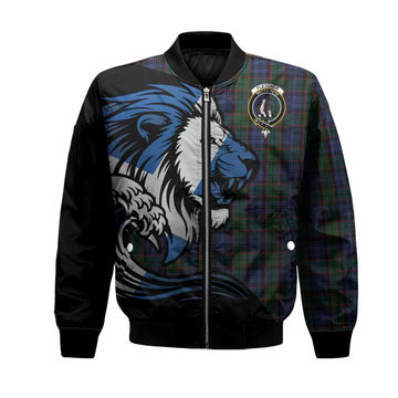 Fletcher Tartan Crest Bomber Jacket Scottish Golden Lions Wave Flow