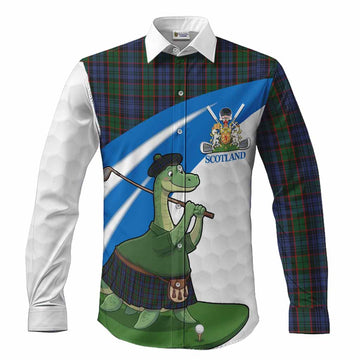 Fletcher Tartan Crest Golf Nessie Long Sleeve Button Shirts Loch Ness Monster Sporty Style