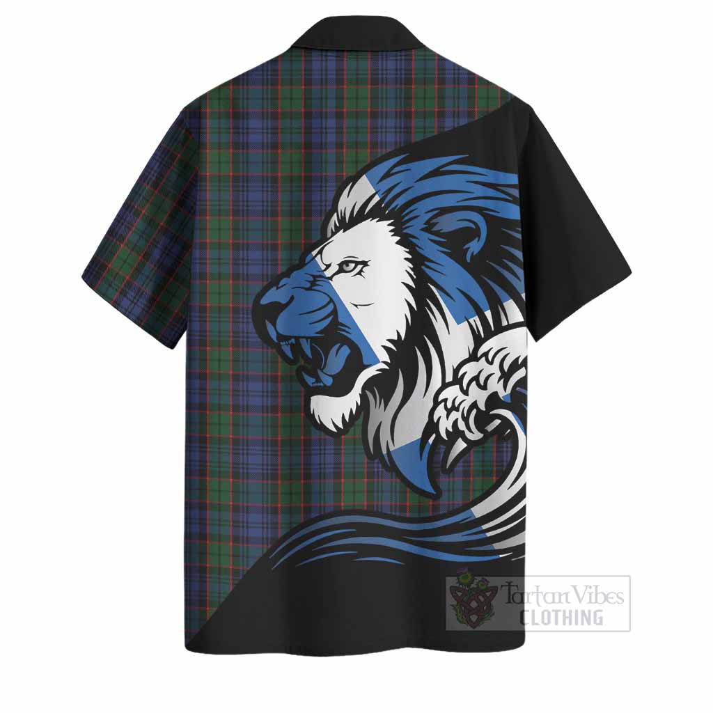 Fletcher Tartan Crest Hawaiian Shirt Scottish Golden Lions Wave Flow