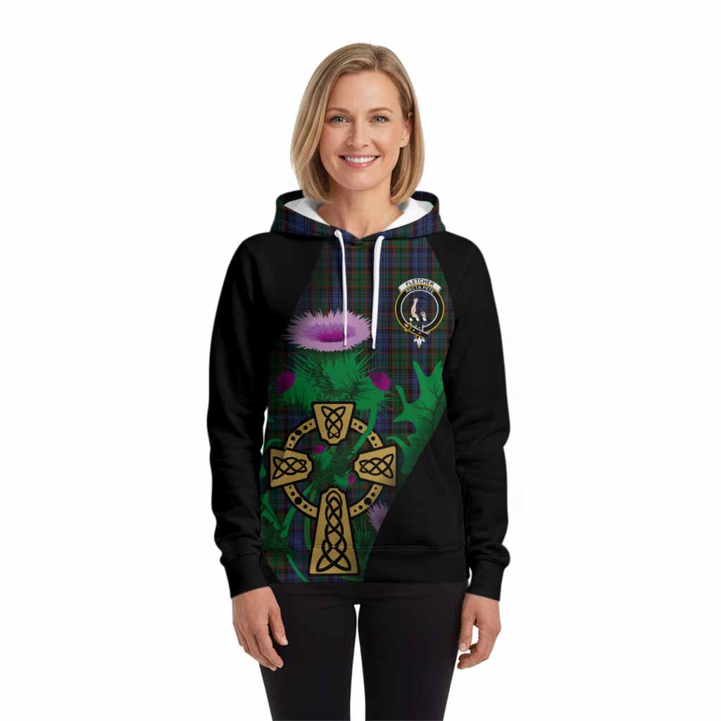 Fletcher Tartan Crest Hoodie Celtic Cross Thistle Flowers