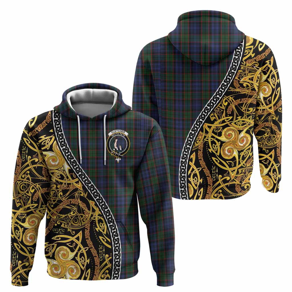 Fletcher Tartan Crest Hoodie Celtic Knot and Triple Trickle Spiral Symbols