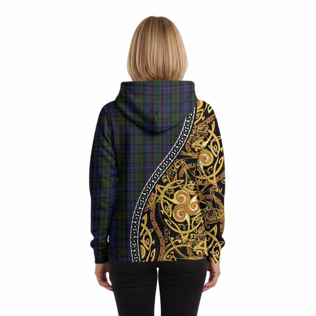 Fletcher Tartan Crest Hoodie Celtic Knot and Triple Trickle Spiral Symbols