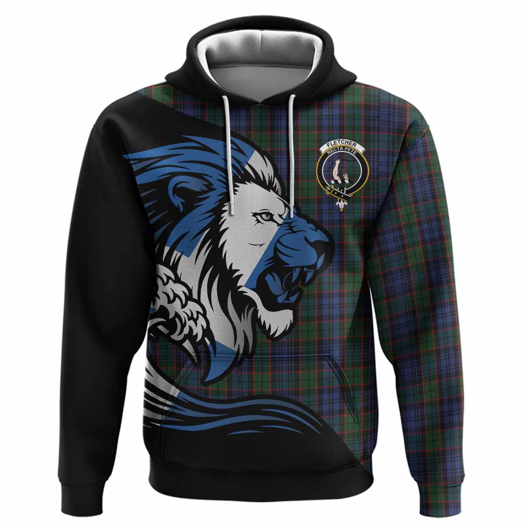 Fletcher Tartan Crest Hoodie Scottish Golden Lions Wave Flow
