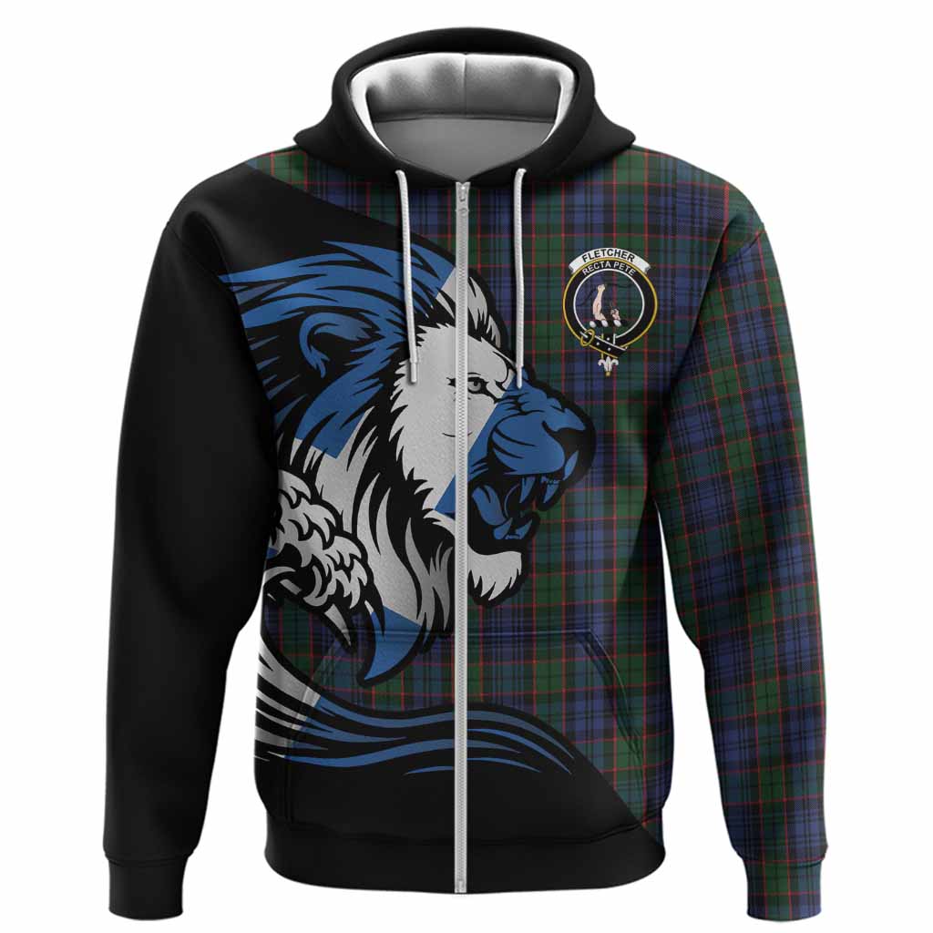 Fletcher Tartan Crest Hoodie Scottish Golden Lions Wave Flow