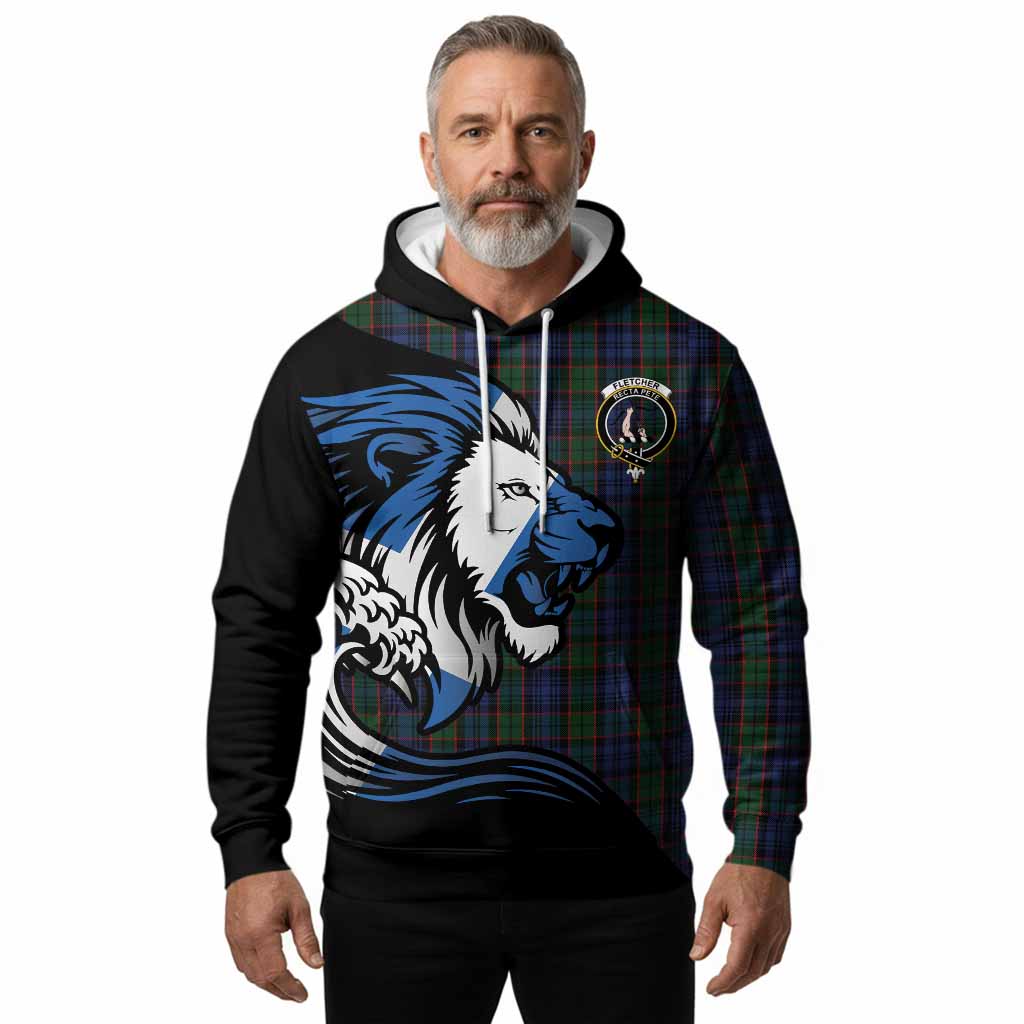 Fletcher Tartan Crest Hoodie Scottish Golden Lions Wave Flow