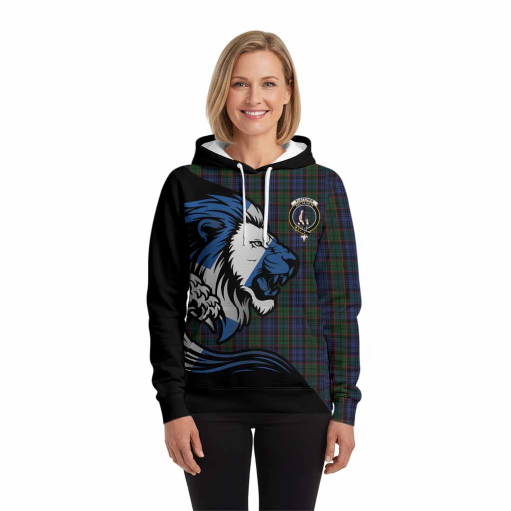 Fletcher Tartan Crest Hoodie Scottish Golden Lions Wave Flow
