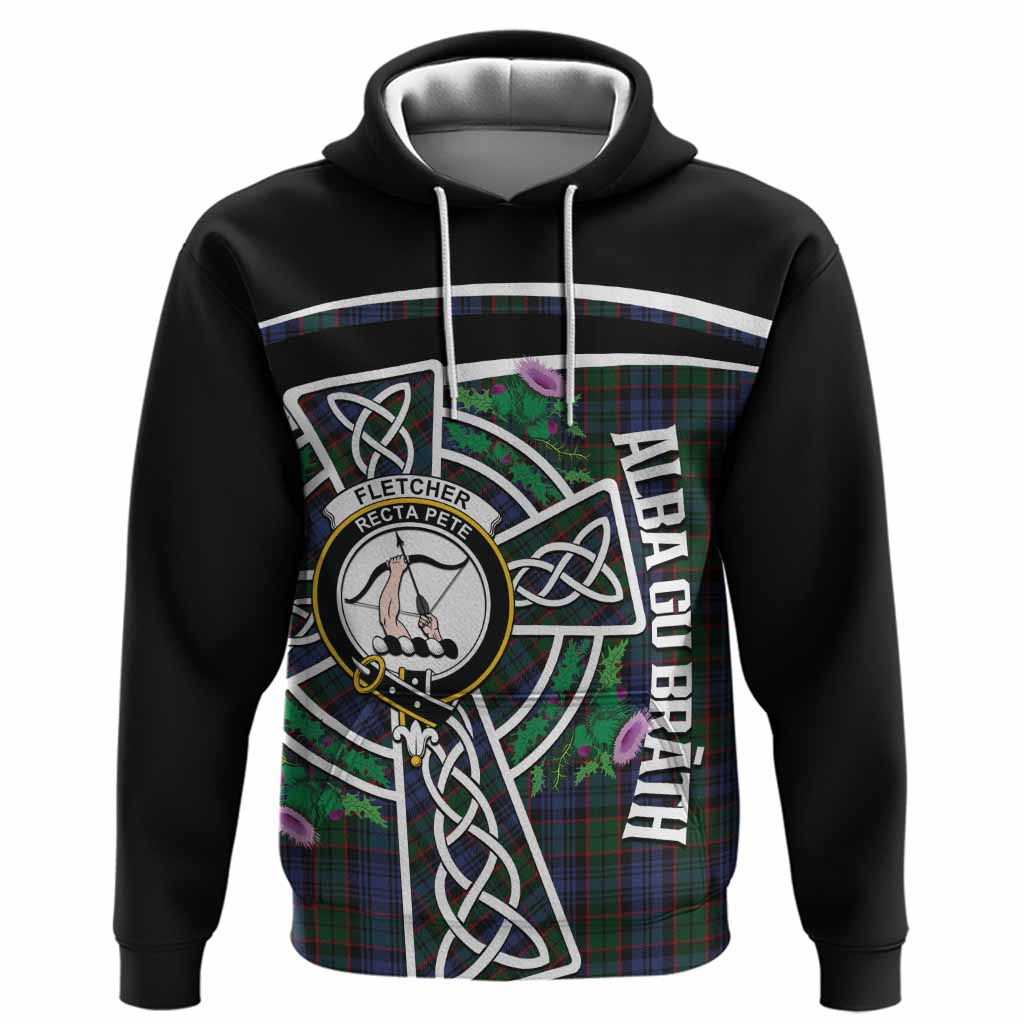 Fletcher Tartan Crest Hoodie Scottish Thistle Celtic Cross Alba Gu Brath
