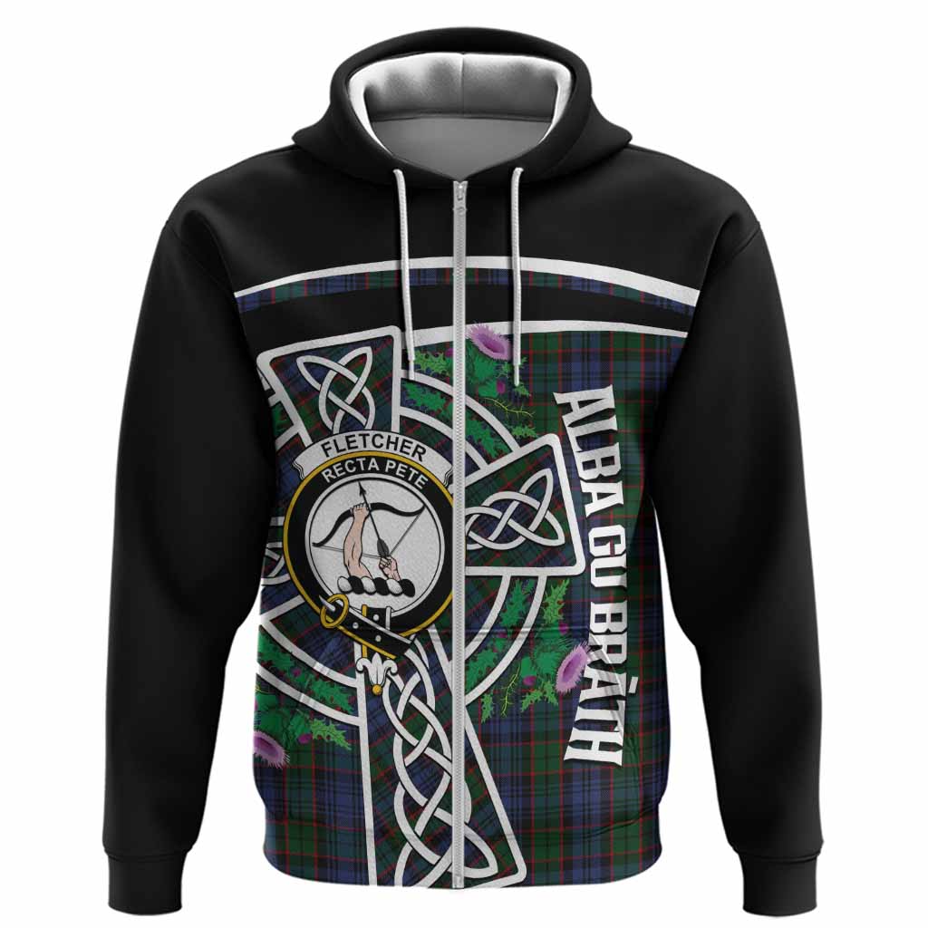 Fletcher Tartan Crest Hoodie Scottish Thistle Celtic Cross Alba Gu Brath