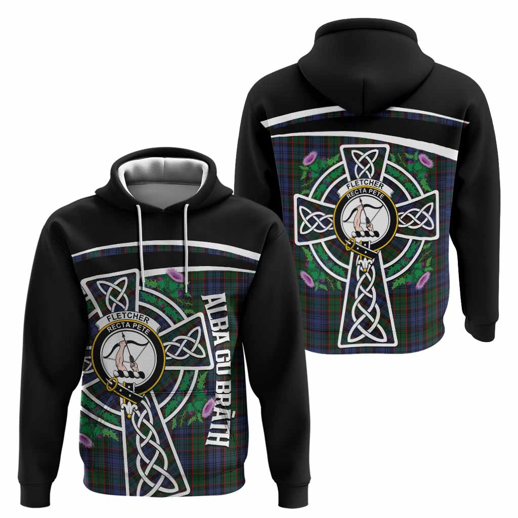 Fletcher Tartan Crest Hoodie Scottish Thistle Celtic Cross Alba Gu Brath