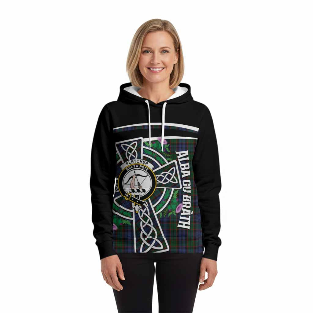 Fletcher Tartan Crest Hoodie Scottish Thistle Celtic Cross Alba Gu Brath