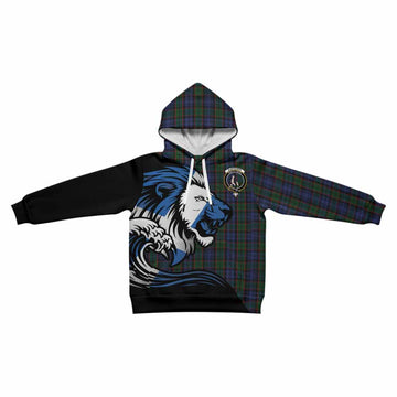 Fletcher Tartan Crest Kid Hoodie Scottish Golden Lions Wave Flow