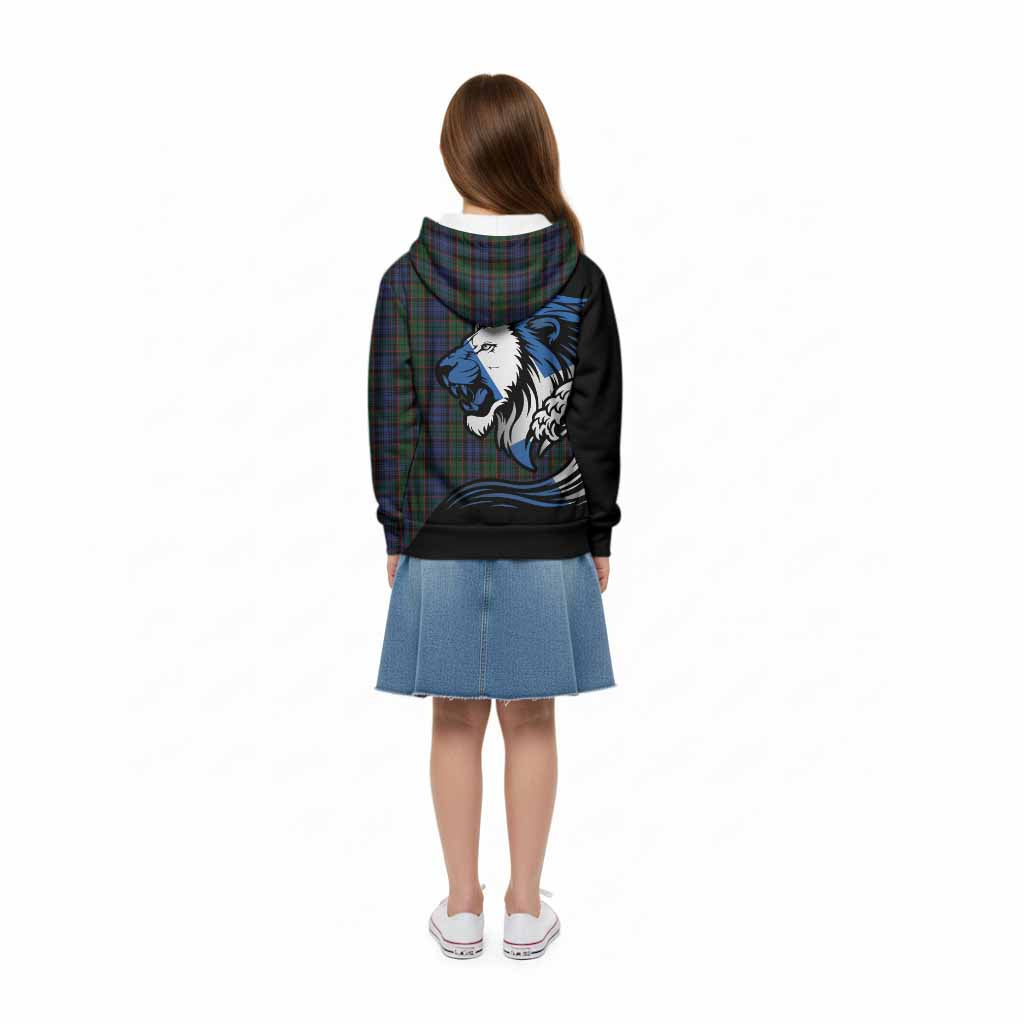Fletcher Tartan Crest Kid Hoodie Scottish Golden Lions Wave Flow