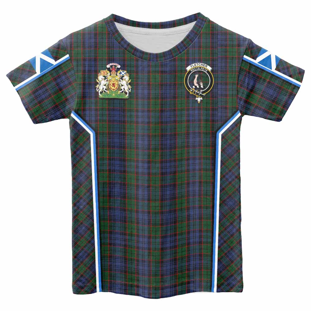 Fletcher Tartan Crest Kid T-shirt Scotland Coat of Arm Flag Style - Tartan Vibes Clothing