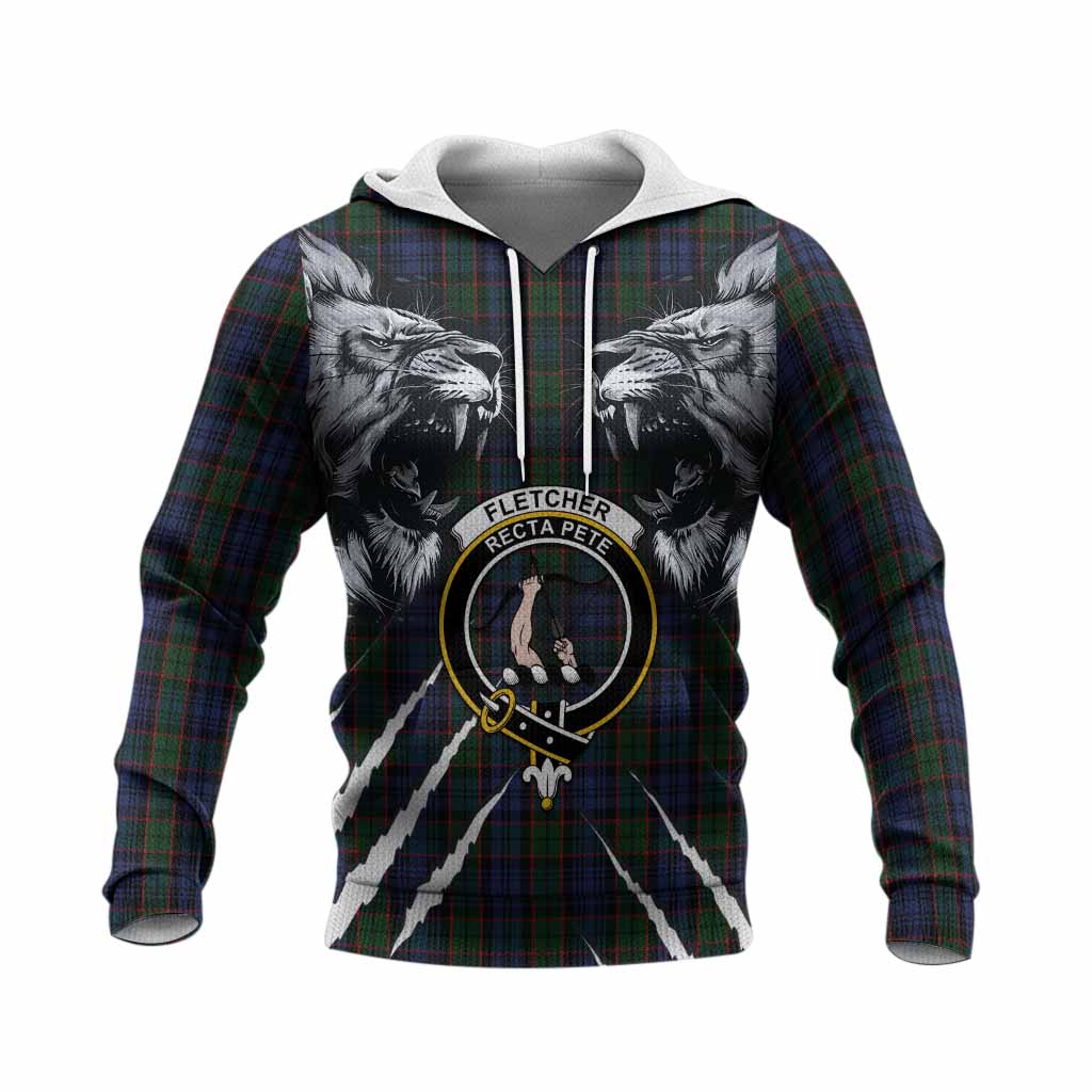 Fletcher Tartan Crest Knitted Hoodie Ferocious Lion Style
