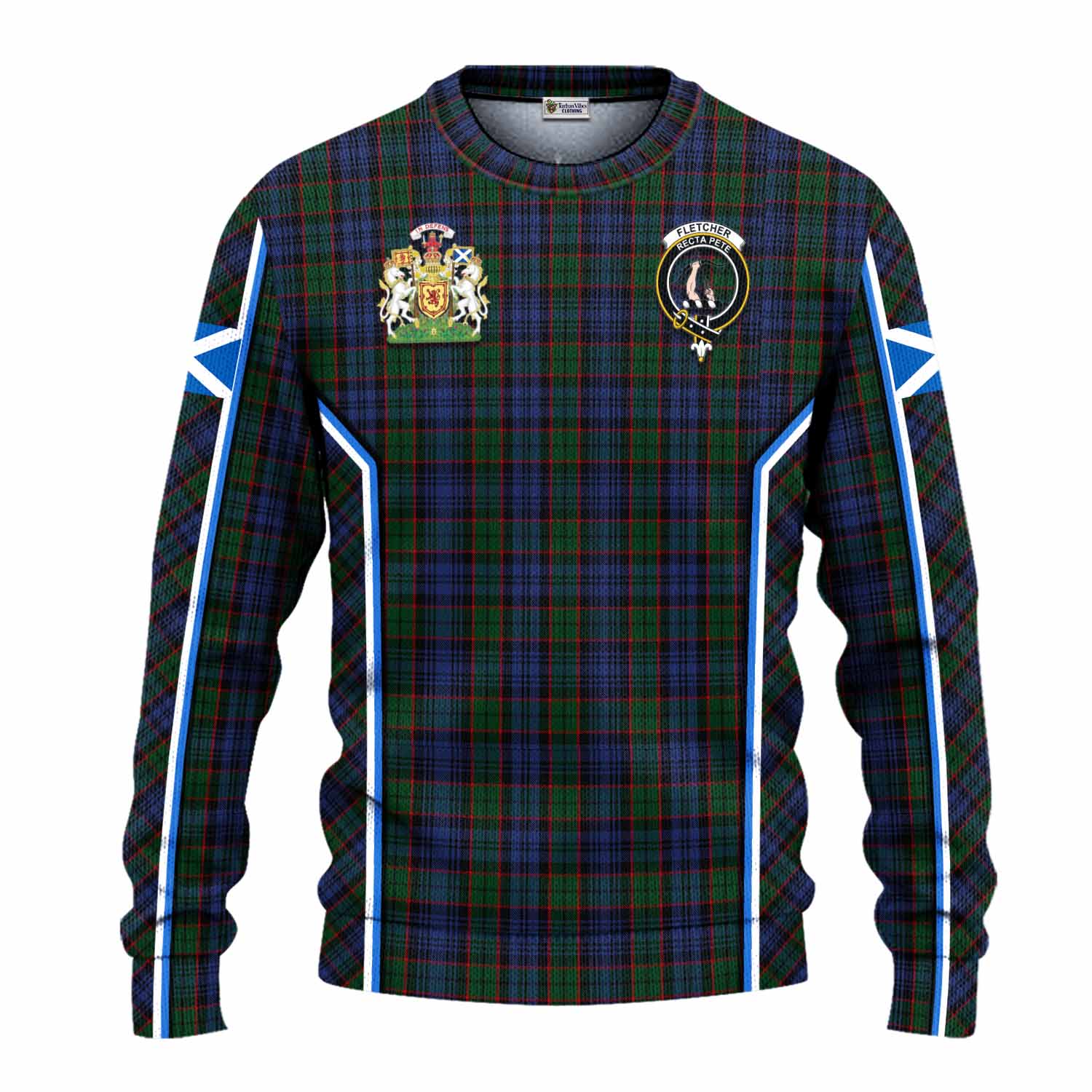 Fletcher Tartan Crest Knitted Sweater Scotland Coat of Arm Flag Style - Tartan Vibes Clothing