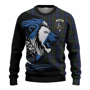 Fletcher Tartan Crest Knitted Sweater Scottish Golden Lions Wave Flow