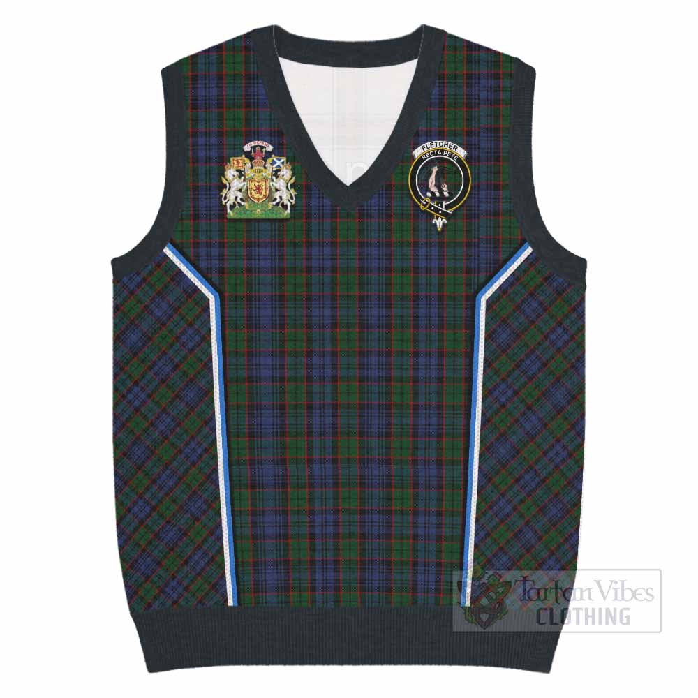 Fletcher Tartan Crest Knitted V-Neck Vest Scotland Coat of Arm Flag Style - Tartan Vibes Clothing